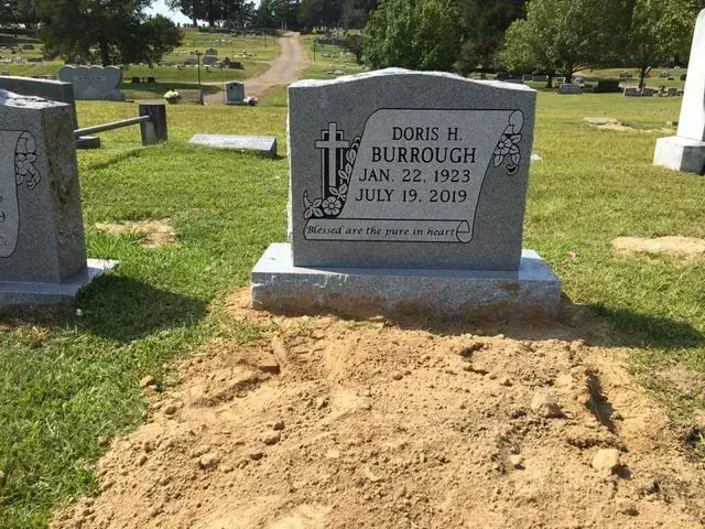 A Gravestone for Doris H. Burrough is in a Cemetery – Canton, MS – Davidson Marble & Granite