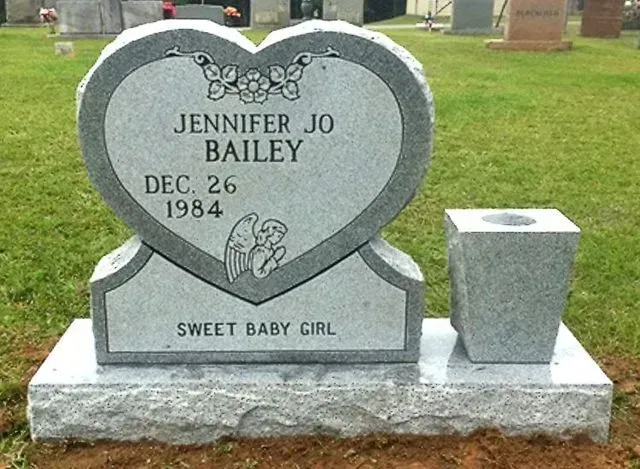 A Gravestone in the shape of a Heart for Jennifer Jo Bailey – Canton, MS – Davidson Marble & Granite