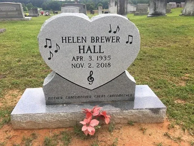 A Heart-shaped Gravestone for Helen Brewer Hall – Canton, MS – Davidson Marble & Granite