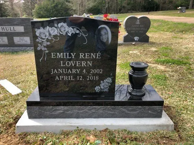A Black Gravestone for Emily Rene Lovern in a Cemetery – Canton, MS – Davidson Marble & Granite