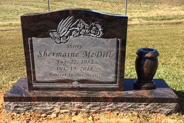 A Gravestone for Sherry Shermaine McDill is in a Cemetery with a Vase – Canton, MS – Davidson Marble & Granite