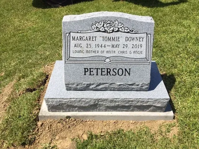 A Gravestone for Margaret Tommie Downey and Peterson in a Cemetery – Canton, MS – Davidson Marble & Granite