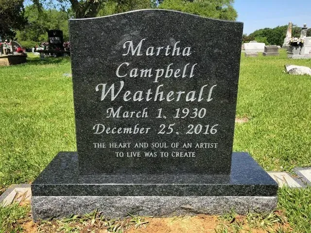 A Gravestone for Martha Campbell Weatherall – Canton, MS – Davidson Marble & Granite