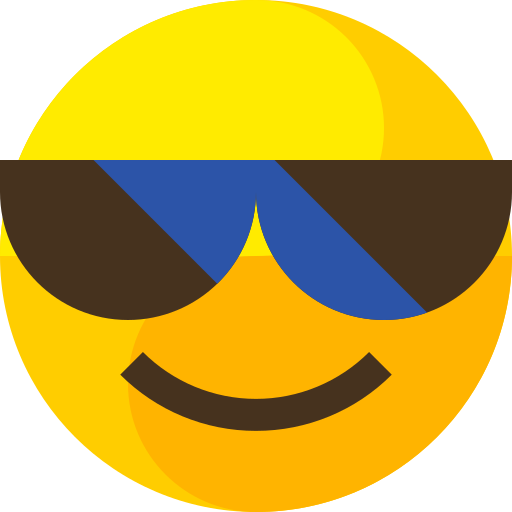 Yellow smiley face wearing sunglasses, smiling.