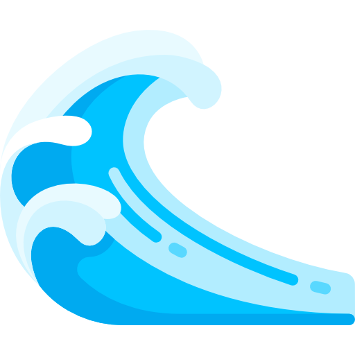Blue wave with white crests, a symbol of water and motion.