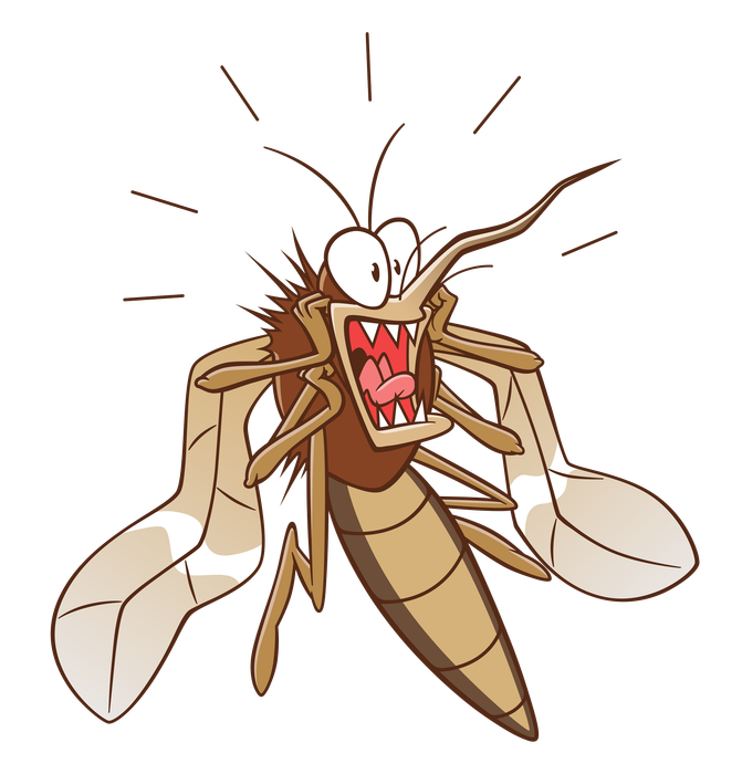 a cartoon mosquito with its mouth open and sharp teeth .