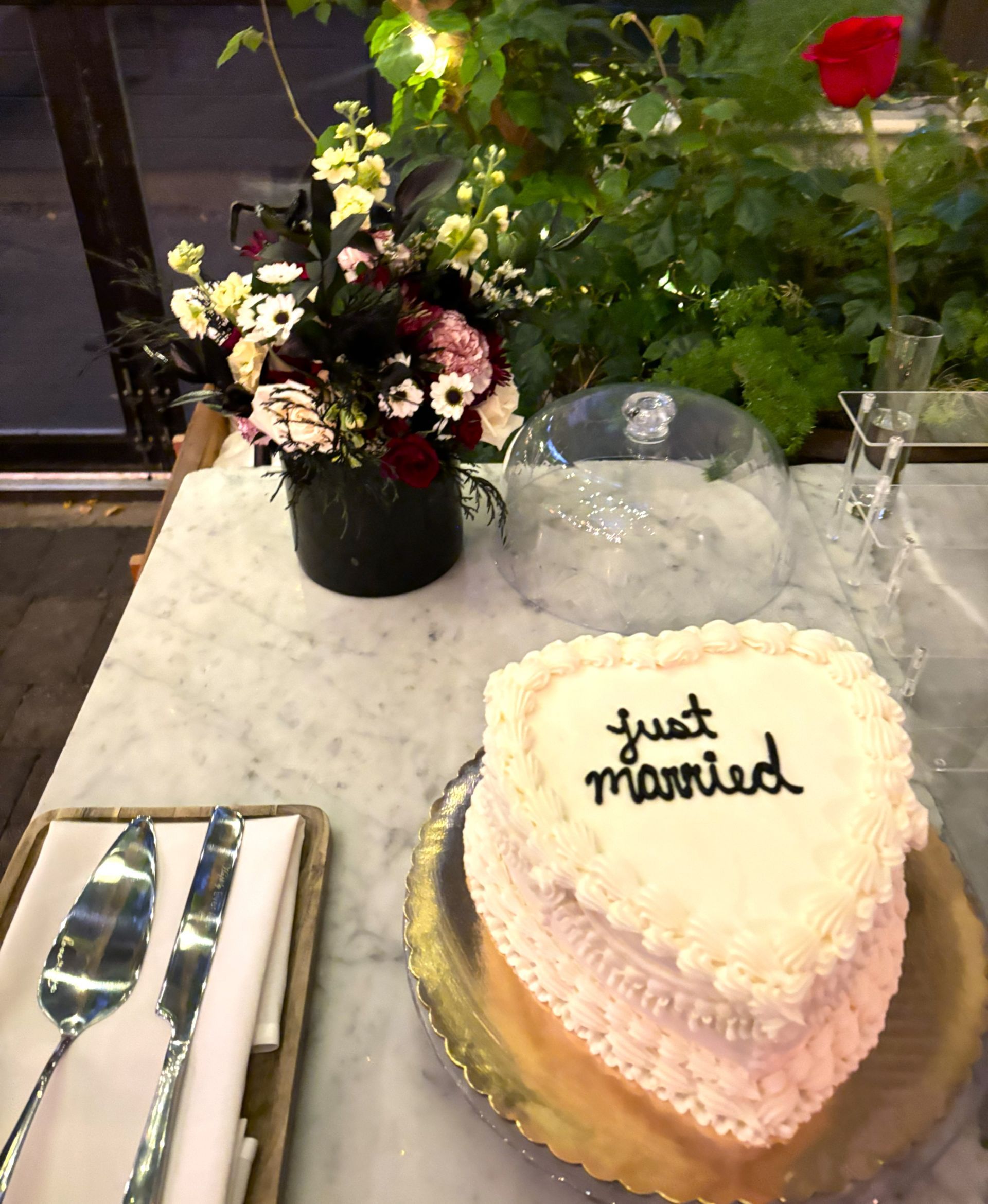 Osteria Wedding Dark and Moody Cake Table Arrangement
