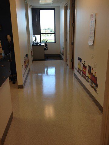 hallway photo with train on wall