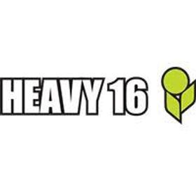 A logo for heavy 16 with a green box on a white background.