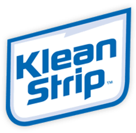 A blue and white klean strip logo on a white background