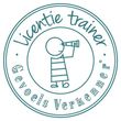 Rond logo met turquoise tekst: 