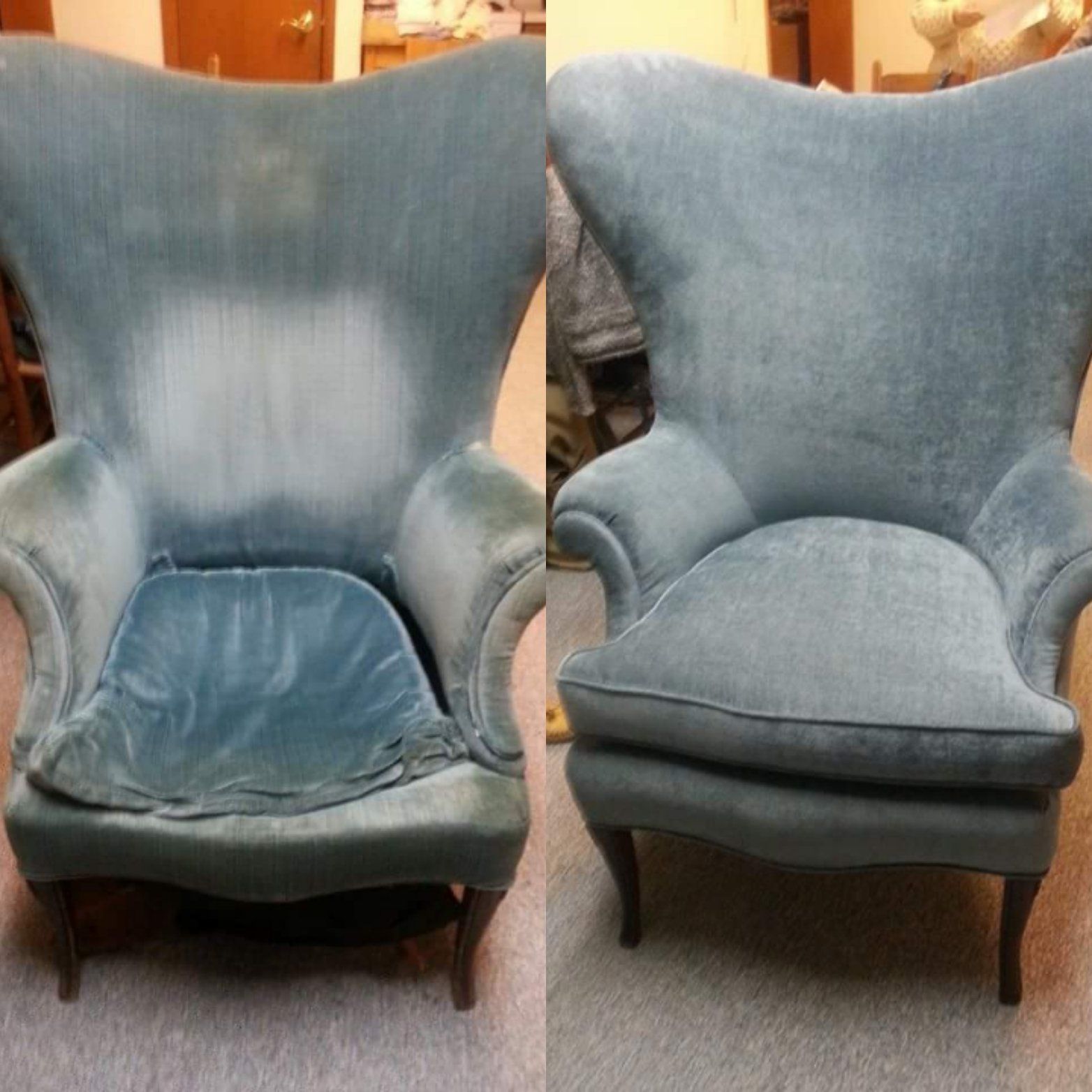 A before and after picture of a chair