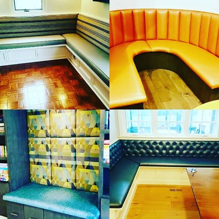 A collage of four pictures of different types of benches