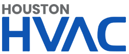 The logo for houston hvac is blue and white.