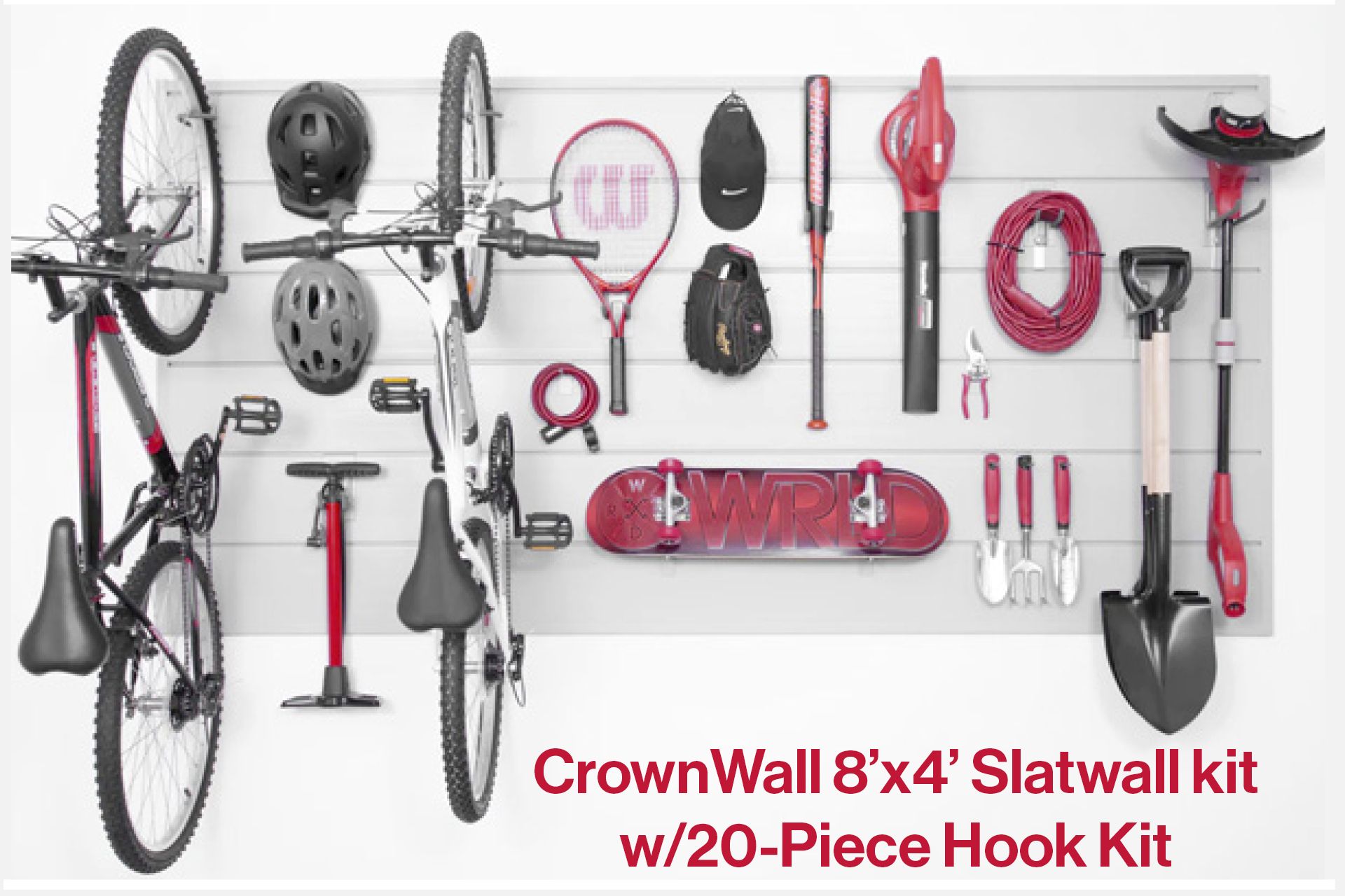 CrownWall 8'x4' Slatwall kit w/20-Piece Hook Kit