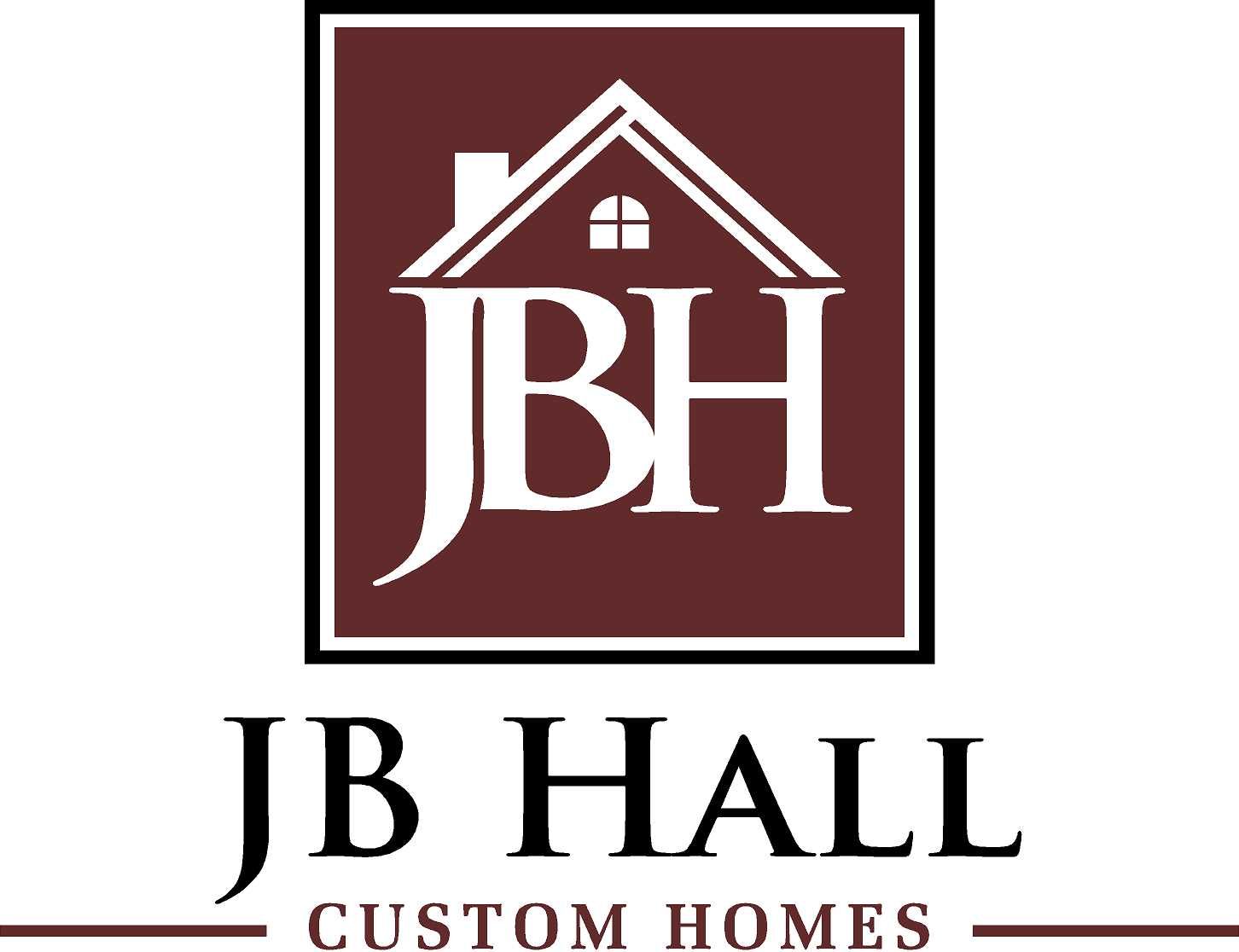 A logo for jb hall custom homes with a house on it
