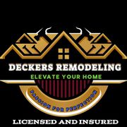 Logo for Deckers Remodeling: house silhouette with tools, text “Elevate Your Home” and “Passion for Perfection”.