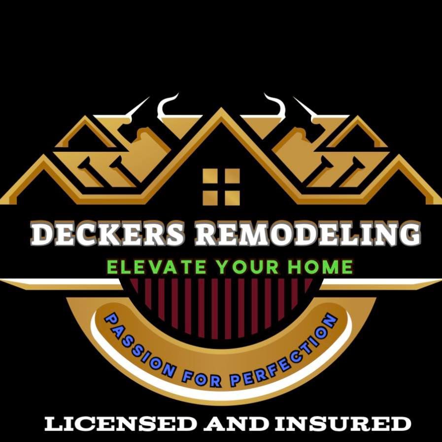 Logo for Deckers Remodeling: house silhouette with tools, text “Elevate Your Home” and “Passion for Perfection”.