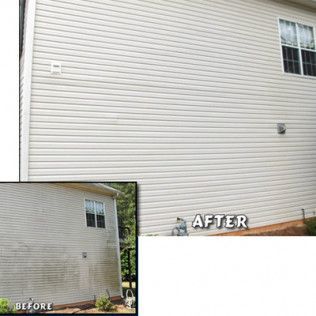 Before and after comparison of a house's siding cleaning. The
