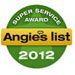 Angie's List Super Service Award 2012, green and gold circular badge.