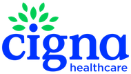 Cigna Healthcare logo with a blue wordmark and green tree icon above it.