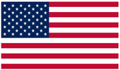 American flag with red and white stripes and a blue field of white stars.