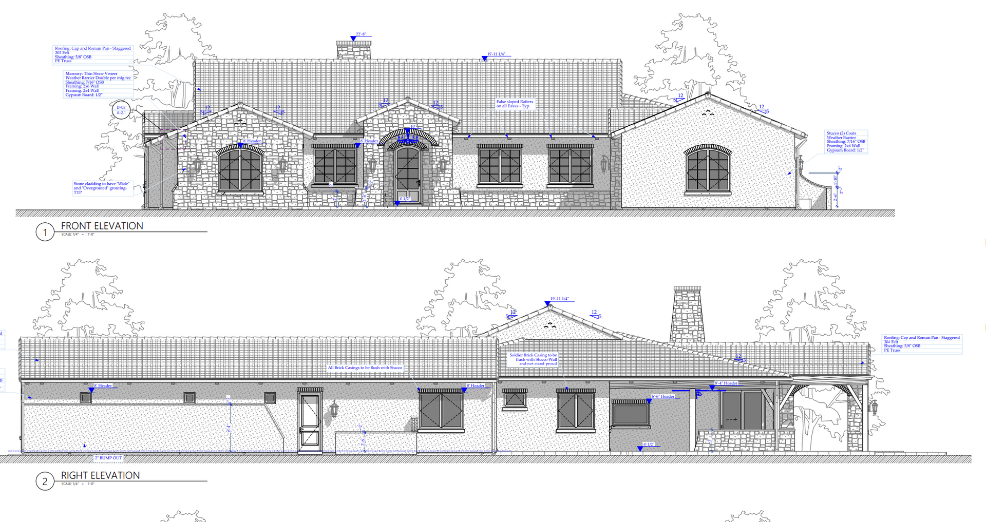 A black and white drawing of a house with trees in the background.