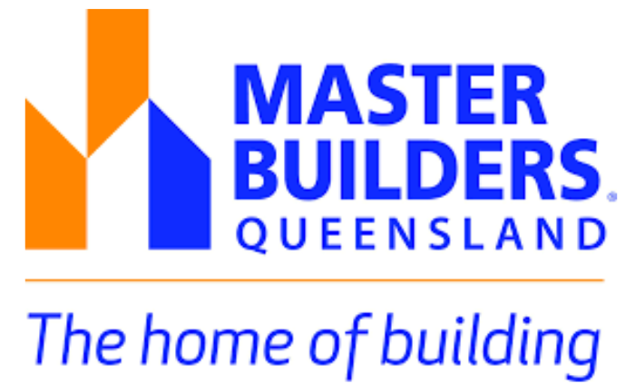 Logo for Master Builders Queensland. Features orange and blue house shape with text,