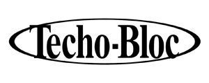 A black and white logo for techo-bloc on a white background.