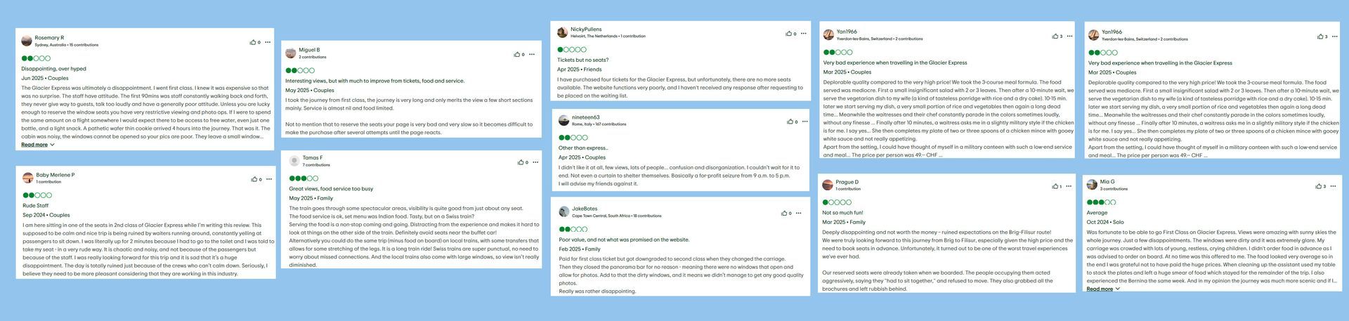 Negative reviews for the Glacier Express