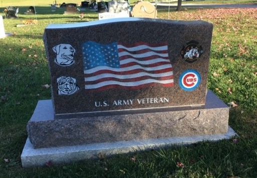 Tombstone With Dogs And US Flag — Ottumwa, IA — Fuller Monument