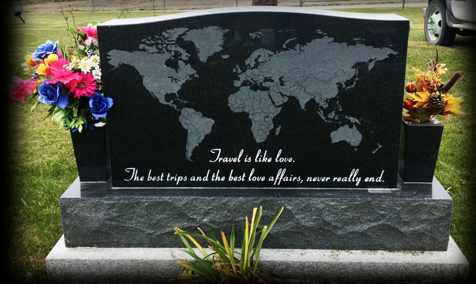 Tombstone With World Map Design — Ottumwa, IA — Fuller Monument