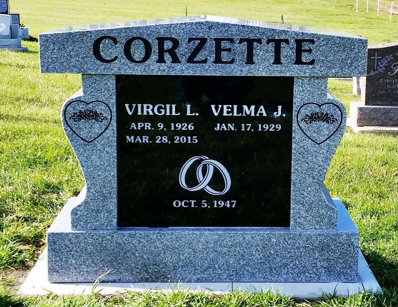 Corzette Tombstone — Ottumwa, IA — Fuller Monument