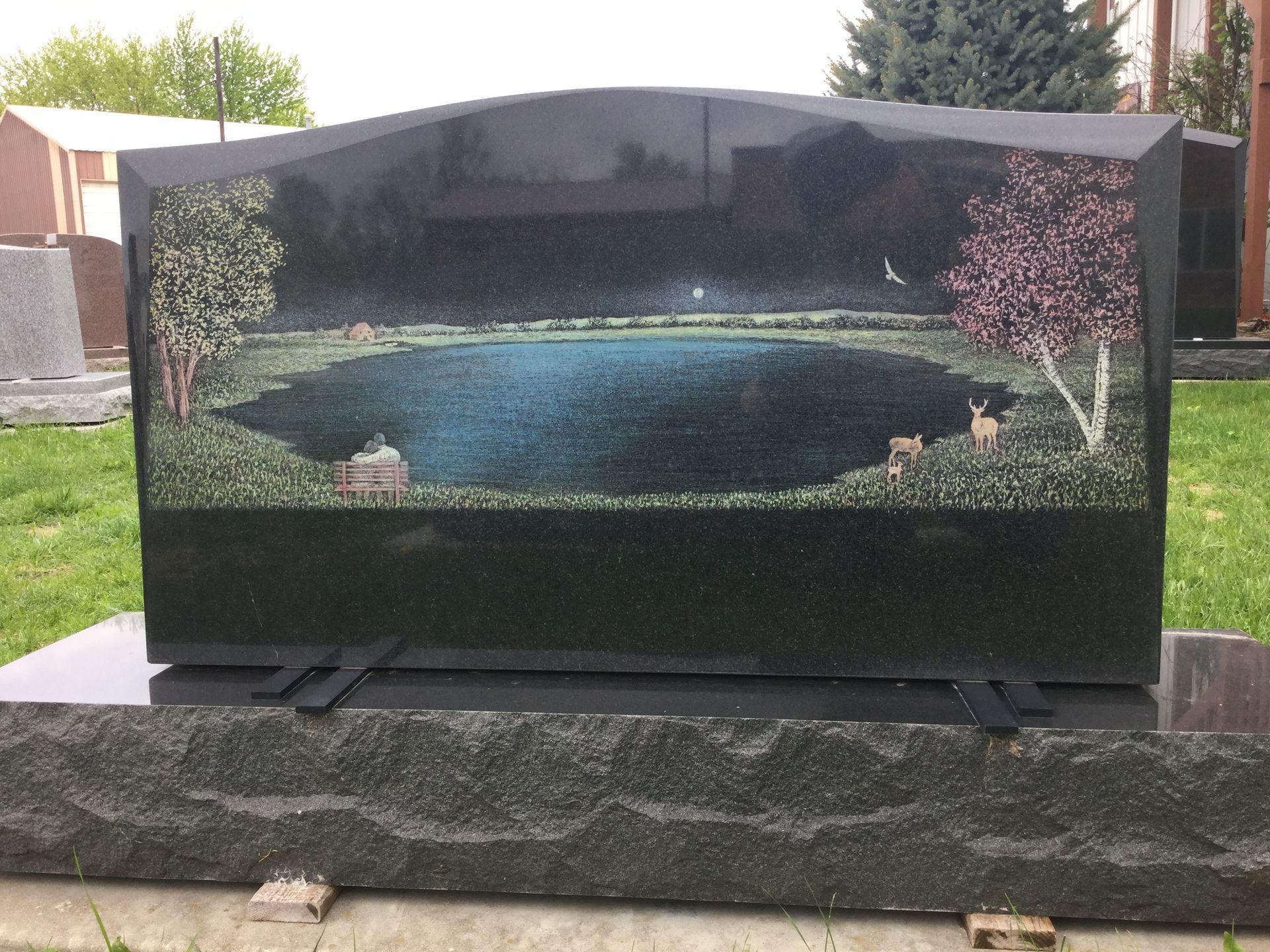 Long Gravestone With Lake And Tree — Ottumwa, IA — Fuller Monument