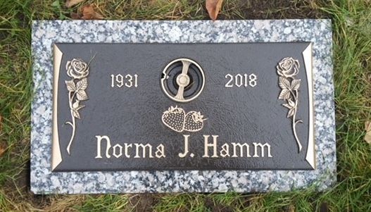 Norma J. Hamm Gravestone — Ottumwa, IA — Fuller Monument