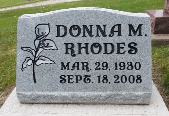 Donna M. Rhodes Gravestone — Ottumwa, IA — Fuller Monument