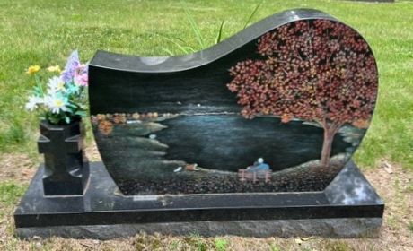Gravestone With Tree And Lake Design — Ottumwa, IA — Fuller Monument