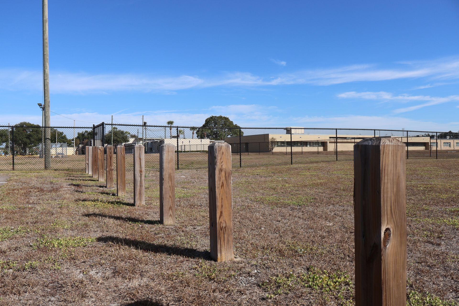 Commercial wood bollard installation at a park in Tampa, FL