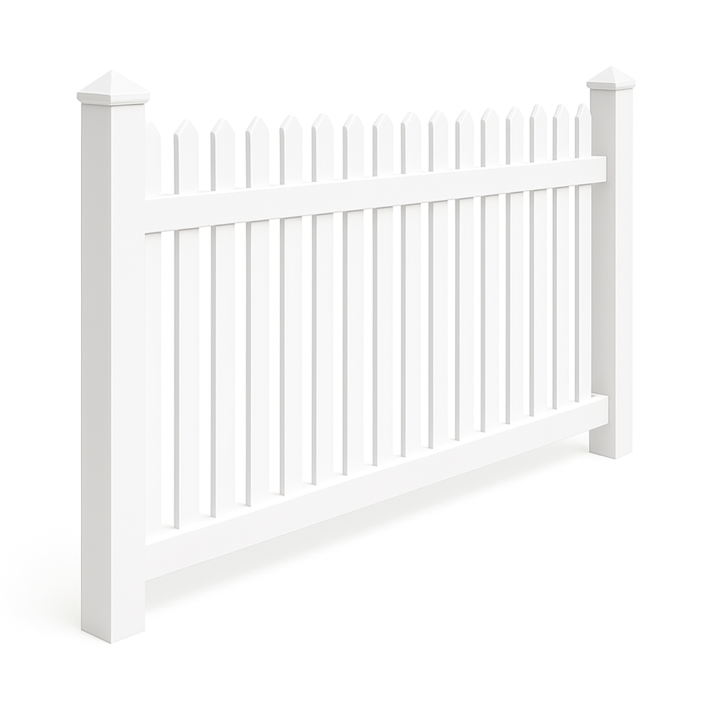 White vinyl picket fence rendering by McConnie Fence