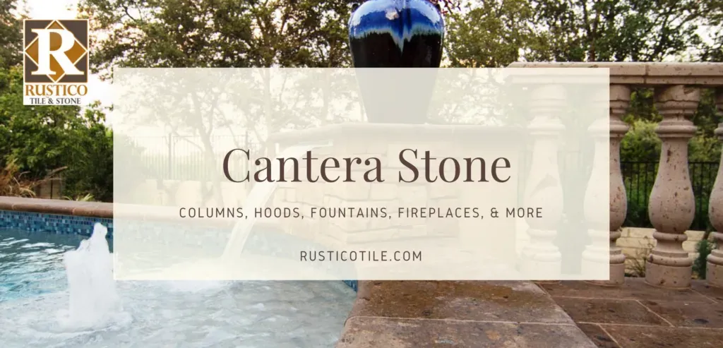 A picture of a swimming pool with a banner that says cantera stone