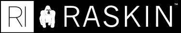 A black and white logo for a company called ria raskin
