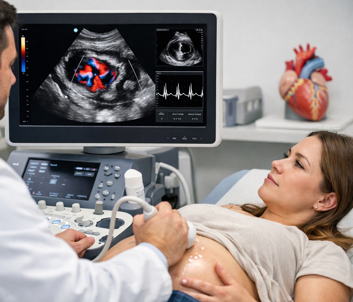 Una sala clinica dai toni azzurri, dotata di una grande macchina per la risonanza magnetica con un lettino per il paziente che si estende all'interno dello scanner.