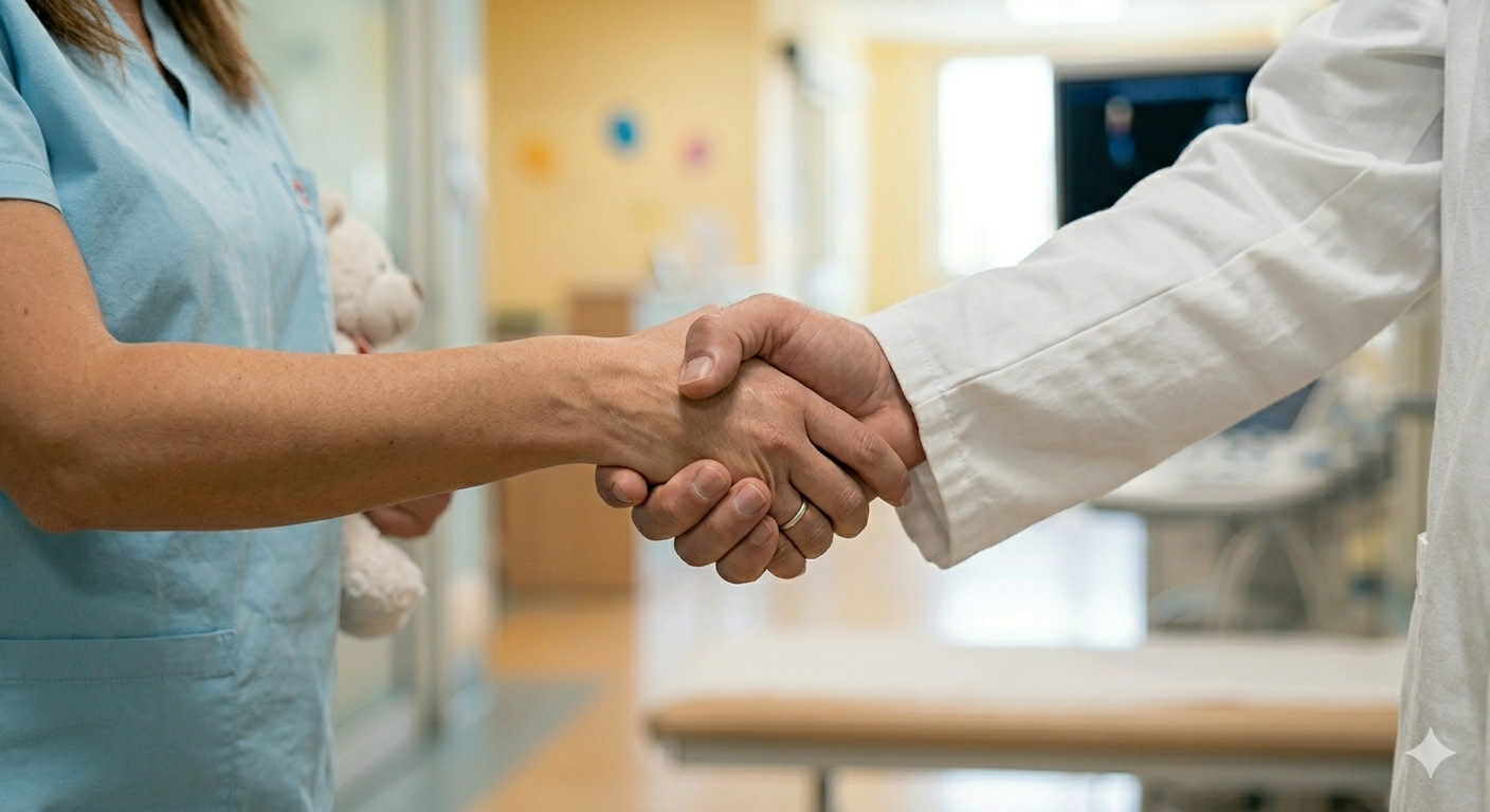 Un operatore sanitario esegue un'ecografia del collo su un paziente utilizzando una sonda portatile e un monitor digitale.