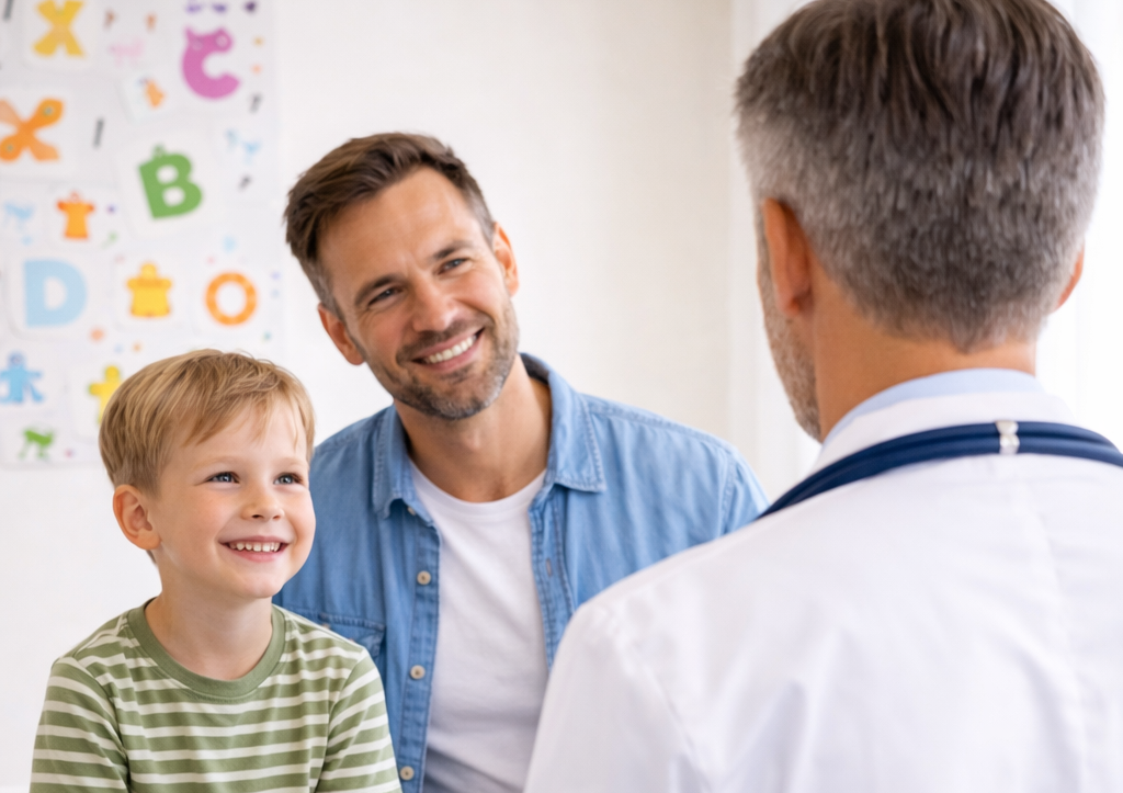 Una sala clinica dai toni azzurri, dotata di una grande macchina per la risonanza magnetica con un lettino per il paziente che si estende all'interno dello scanner.