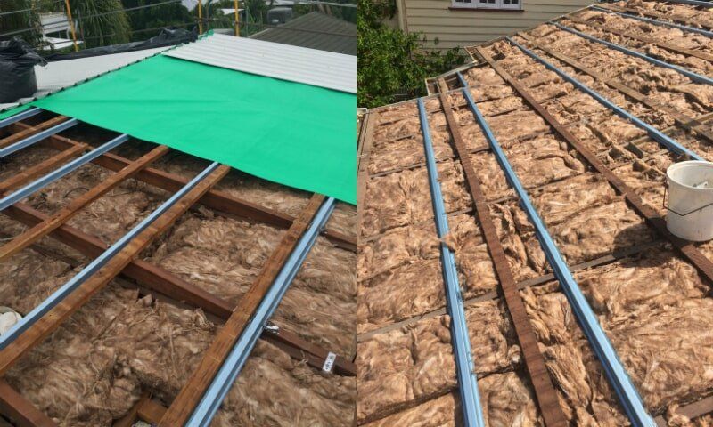 Insulation batts installed on re-roof with extra heavy duty sarking