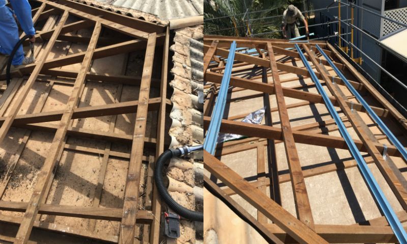 Asbestos removal re-roof before & after