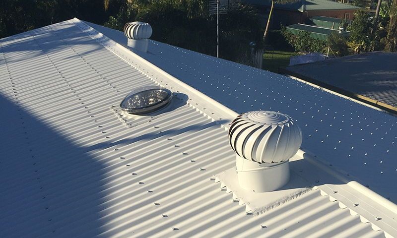 Colorbond (surfmist) re-roof with new matching skylight & whirlybirds