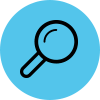 A magnifying glass icon in a blue circle on a white background.