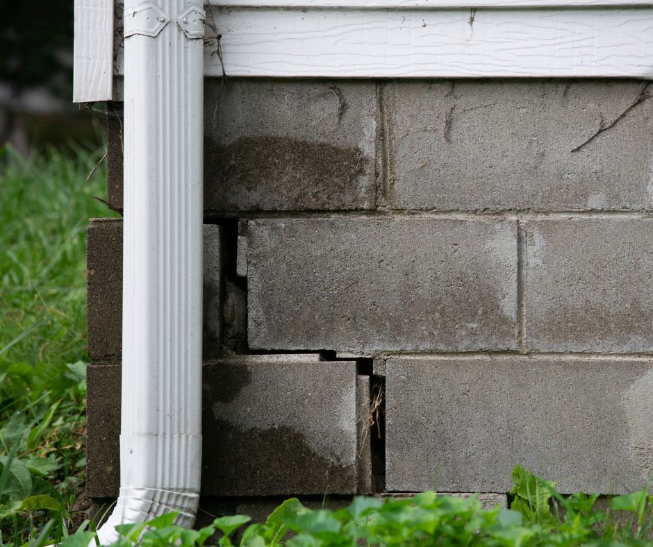 Visible cracks along the foundation of a house