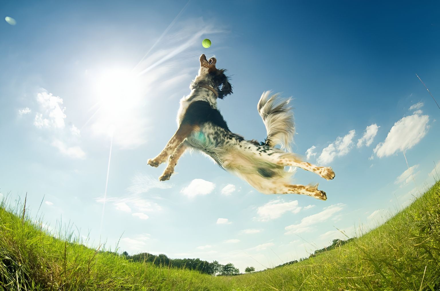 A Dog Is Jumping In The Air To Catch A Tennis Ball — Blue & White Veterinary Clinic In Coffs Harbour, NSW